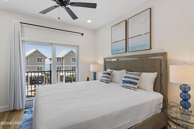 17674 Front Beach Rd Unit 10Units, Panama City Beach, FL 32413 - bedroom with access to outside, ceiling fan, recessed lighting, baseboards, and wood finished floors
