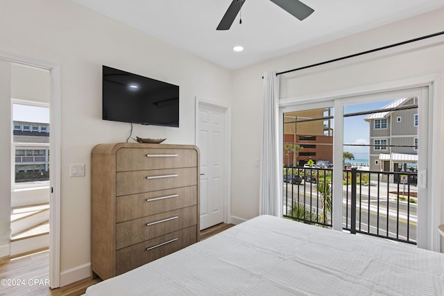 17674 Front Beach Rd Unit 10Units, Panama City Beach, FL 32413 - bedroom featuring a ceiling fan, access to exterior, wood finished floors, baseboards, and recessed lighting