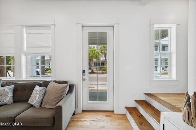 doorway to outside featuring a wealth of natural light and light wood-type flooring