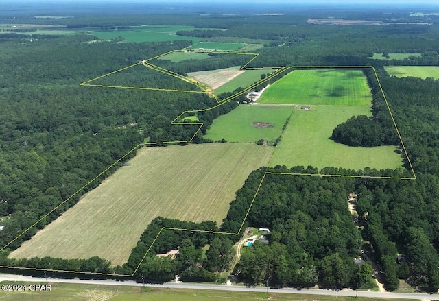 birds eye view of property with a rural view