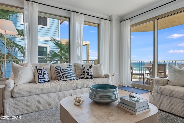 living room with a water view