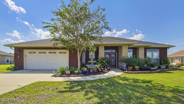 view of front of house featuring a garage and a front lawn