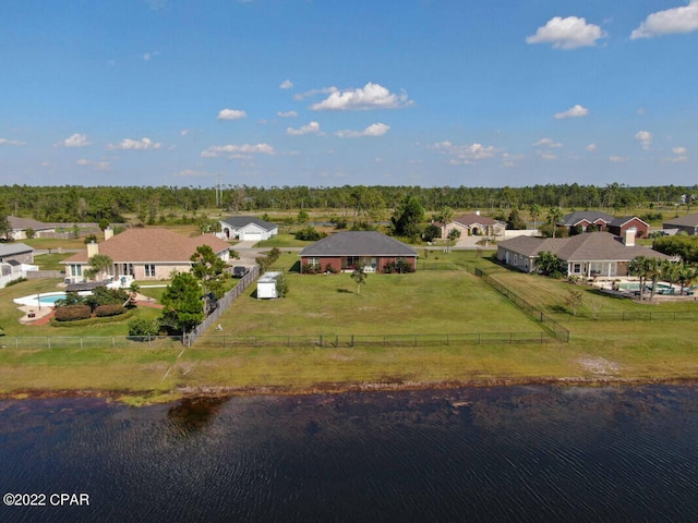 bird's eye view featuring a water view