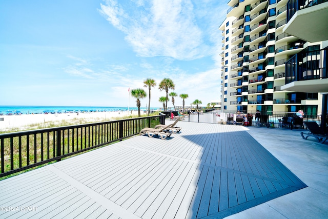 deck featuring a water view