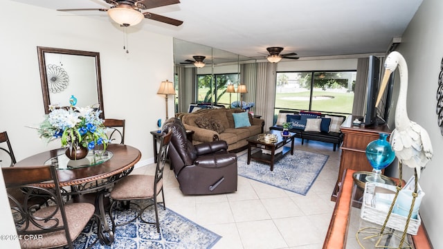 living room featuring light tile patterned flooring and billiards