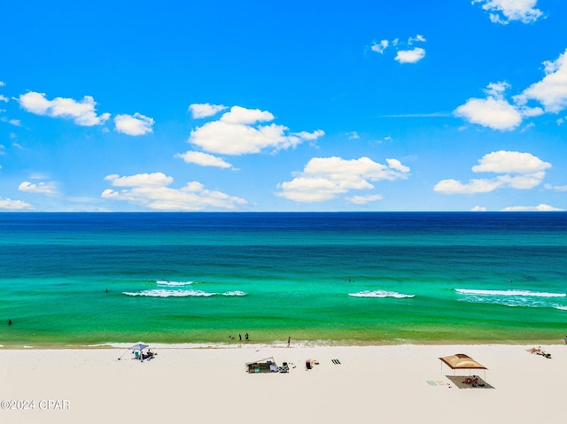 property view of water featuring a beach view