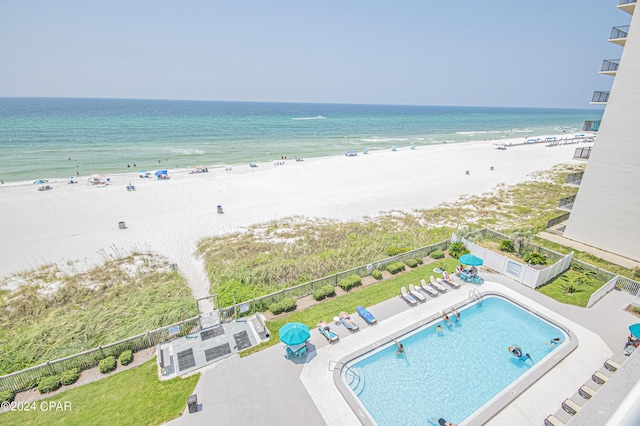 exterior space featuring a view of the beach