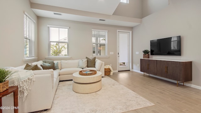 living room with light wood-type flooring