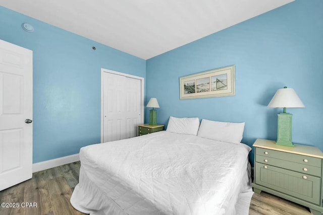 bedroom featuring hardwood / wood-style floors and a closet