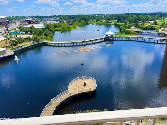 aerial view featuring a water view