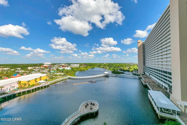 view of pool featuring a water view