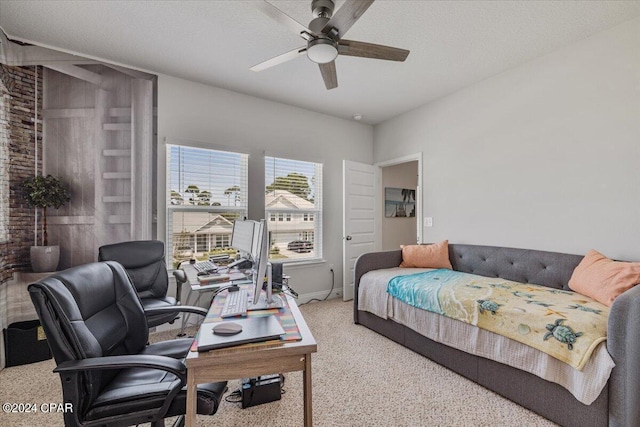 bedroom with baseboards, a textured ceiling, and ceiling fan