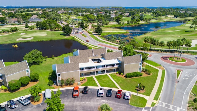 aerial view with a water view