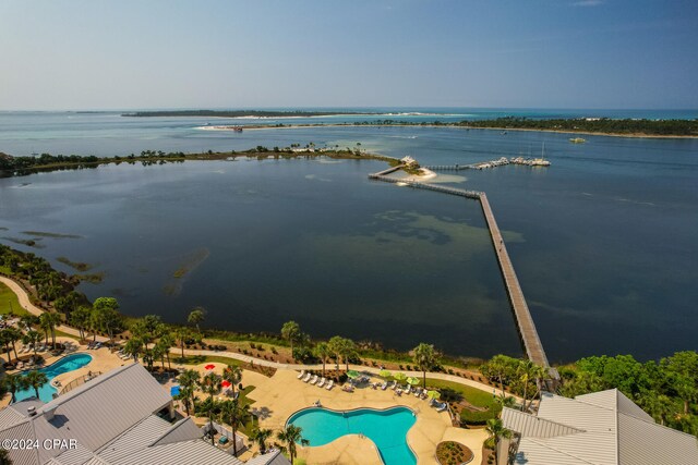 aerial view with a water view