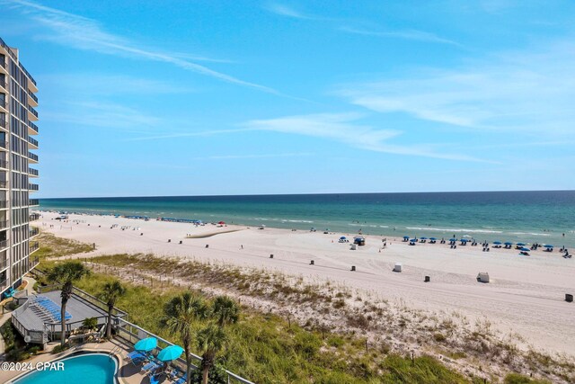 view of water feature featuring a view of the beach