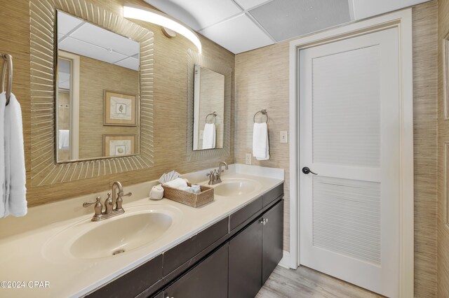 bathroom featuring vanity and a drop ceiling