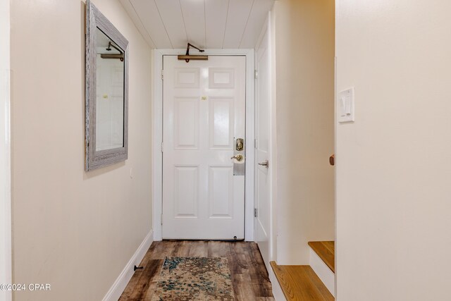 doorway to outside featuring wood-type flooring