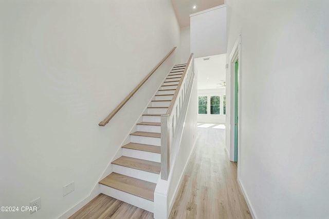 stairs with wood-type flooring