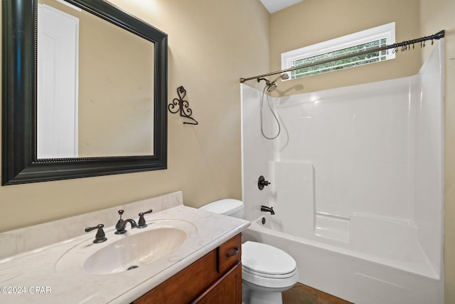 full bathroom with toilet, shower / tub combination, and vanity