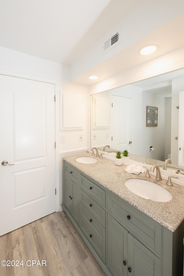 bathroom featuring hardwood / wood-style floors and vanity