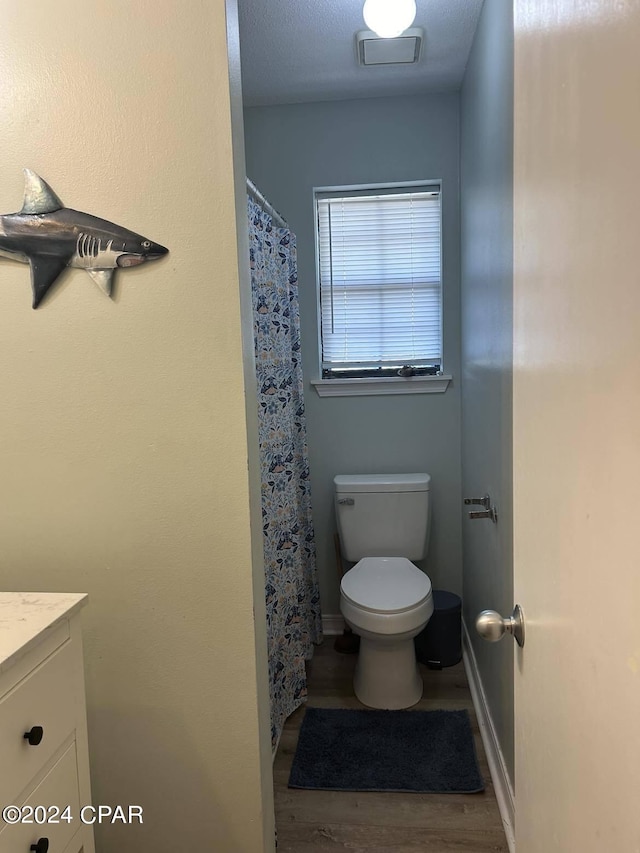 bathroom featuring hardwood / wood-style flooring, vanity, and toilet