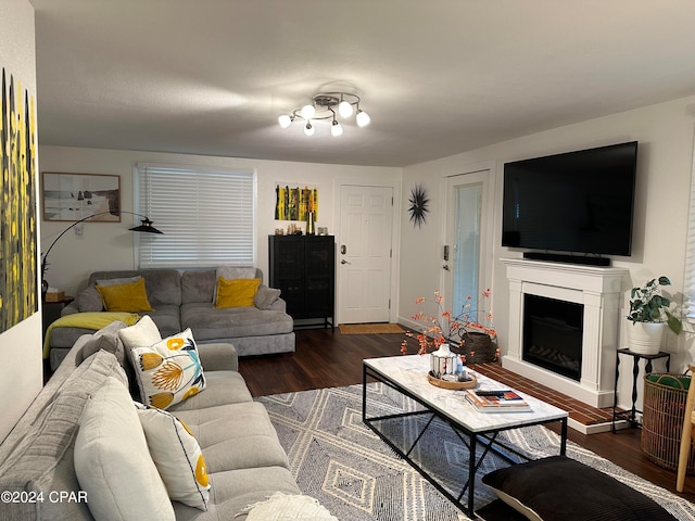 living room with dark wood-type flooring