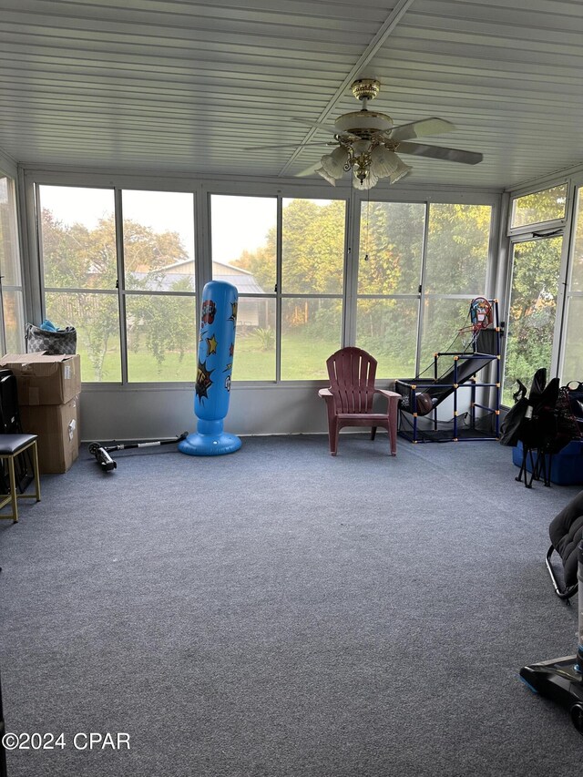 sunroom with a wealth of natural light and ceiling fan