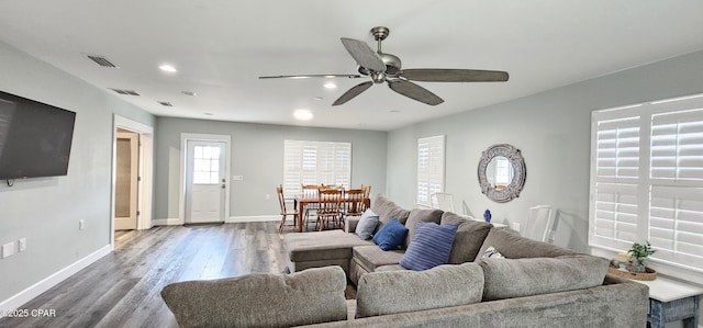 dining space with dark hardwood / wood-style floors