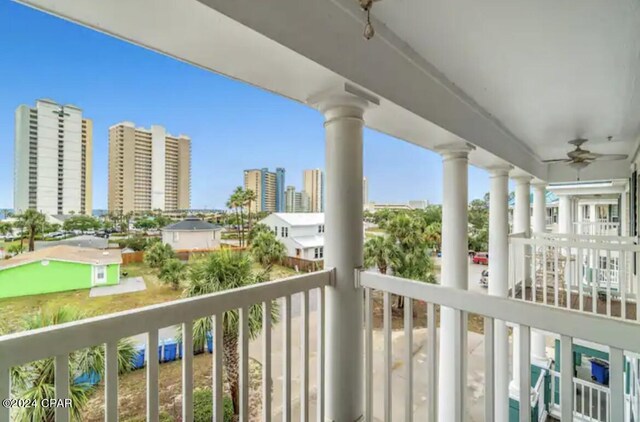 balcony with ceiling fan