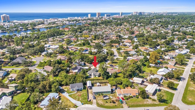 bird's eye view featuring a water view