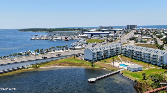 aerial view with a water view