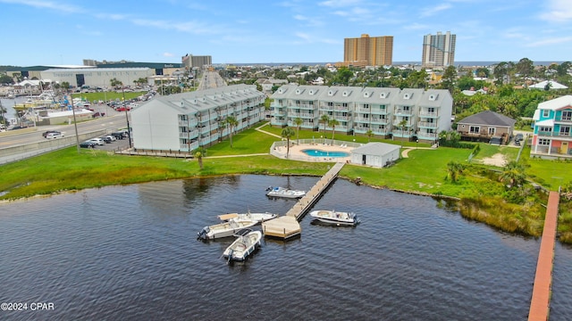 aerial view with a water view