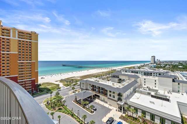 view of water feature with a beach view