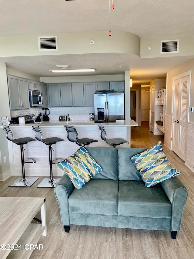 living room with light hardwood / wood-style flooring