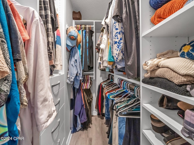 spacious closet with light hardwood / wood-style flooring