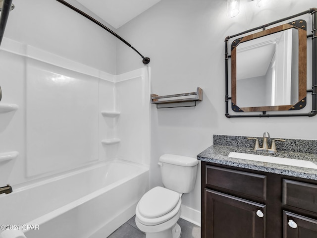 full bathroom featuring vanity, toilet, bathing tub / shower combination, and tile patterned flooring