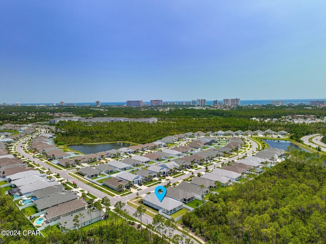 aerial view featuring a water view