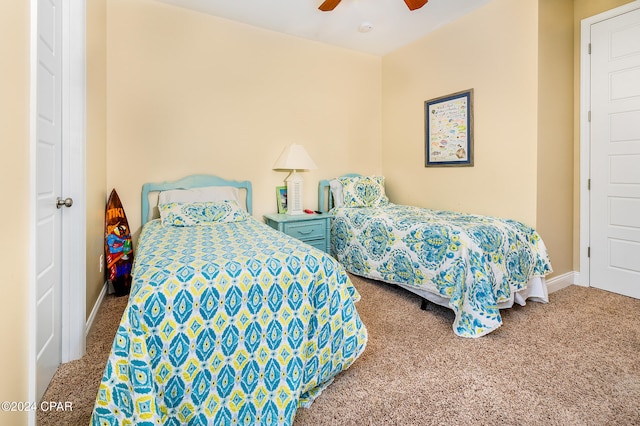 bedroom featuring carpet flooring and ceiling fan