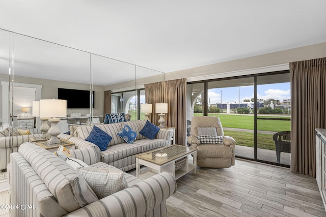 living room featuring light wood-type flooring