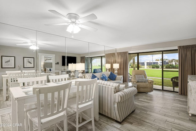 living room with ceiling fan