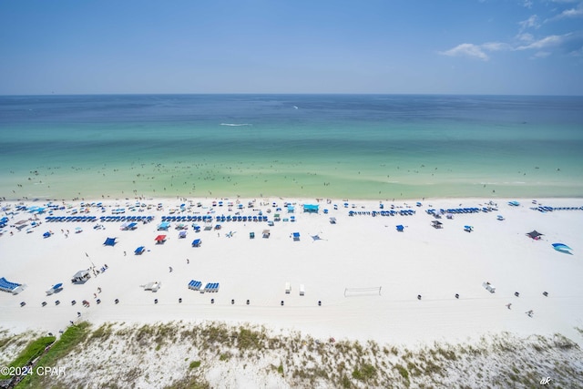 aerial view with a beach view and a water view