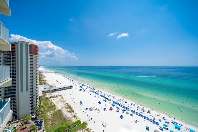 property view of water featuring a beach view