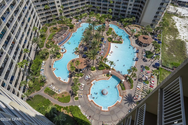 aerial view with a water view