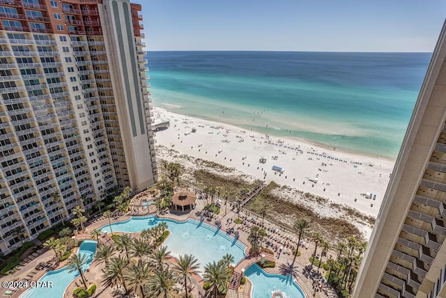 property view of water featuring a beach view