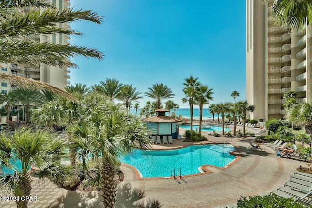 community pool featuring a gazebo