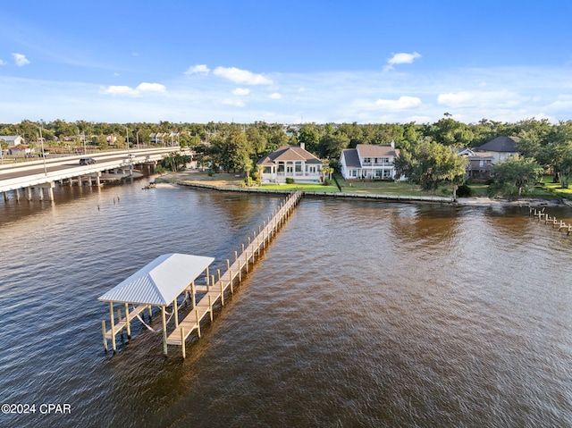 view of dock featuring a water view