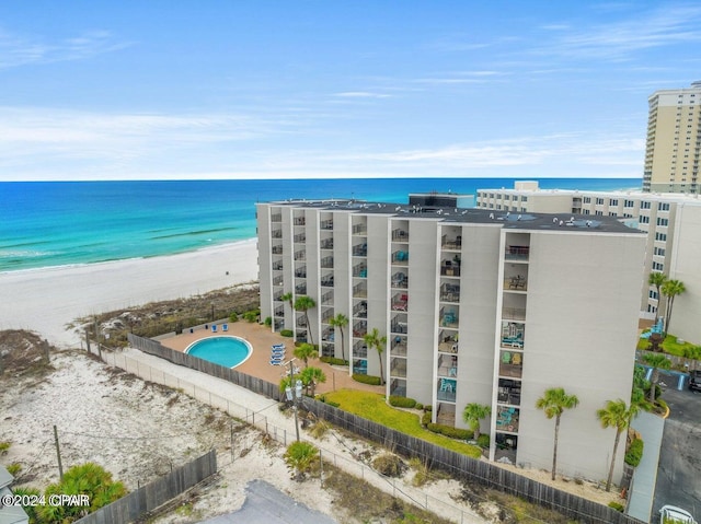 aerial view with a view of the beach and a water view