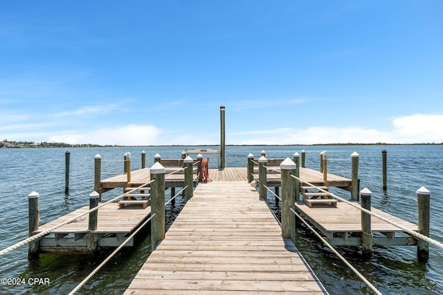 dock area with a water view