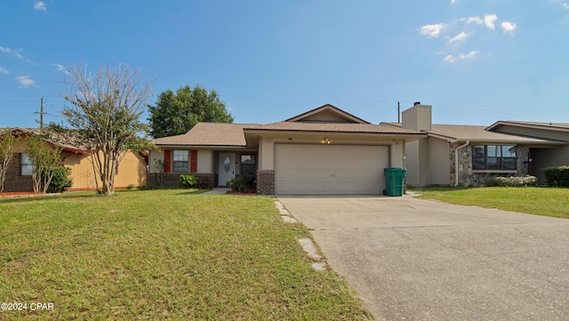 ranch-style house with a front lawn and a garage