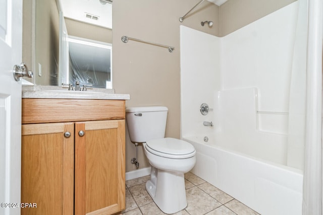 full bathroom with tile patterned flooring, vanity, toilet, and washtub / shower combination